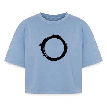 Silhouette de l’Univers du Trou Noir Physique minimale - T-shirt femme boxy effet acid wash Premium - bleu délavé acide - Devant - AI Model Female 172 light (172cm)