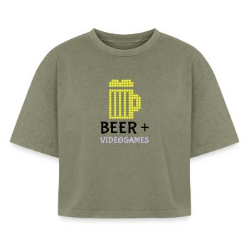 Pixel Beer Video Games - Boxy Women's Premium Acid Washed T-Shirt - acid washed green - Front - AI Model Female 172 light (172cm)