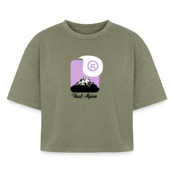 Haut-Alpine 05 département des hautes-alpes - T-shirt femme boxy effet acid wash Premium - vert délavé acide - Devant - AI Model Female 172 light (172cm)