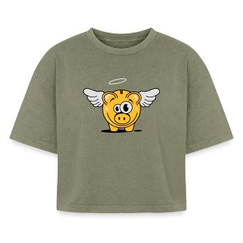 A piggy bank with wings and halo - Boxy Women's Premium Acid Washed T-Shirt - acid washed green - Front - AI Model Female 172 light (172cm)