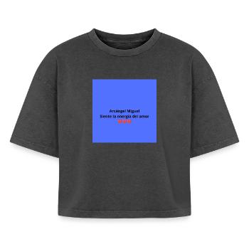 Erzengel Michael: Energie der Liebe - Boxy Frauen Premium Acid-Washed T-Shirt - Schwarz Acid Wash - Vorne - AI Model Female 172 light (172cm)