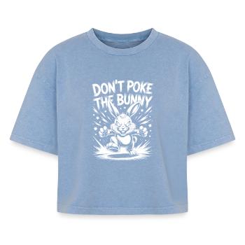 Humorous bunny motif on print - Boxy Women's Premium Acid Washed T-Shirt - acid washed blue - Front - AI Model Female 172 light (172cm)