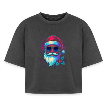 Jeux rétro drôles du Père Noël - T-shirt femme boxy effet acid wash Premium - noir délavé acide - Devant - AI Model Female 172 light (172cm)