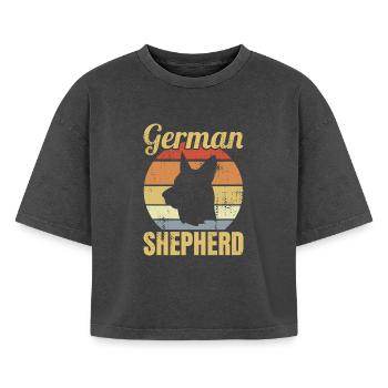 Retro Schäferhund - Boxy Frauen Premium Acid-Washed T-Shirt - Schwarz Acid Wash - Vorne - AI Model Female 172 light (172cm)