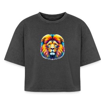 Lion - Boxy Women's Premium Acid Washed T-Shirt - acid washed black - Front - AI Model Female 172 light (172cm)