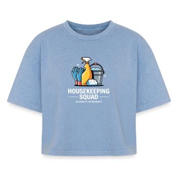 Lustiges Putzen Design - Boxy Frauen Premium Acid-Washed T-Shirt - Blau Acid Wash - Vorne - AI Model Female 172 light (172cm)