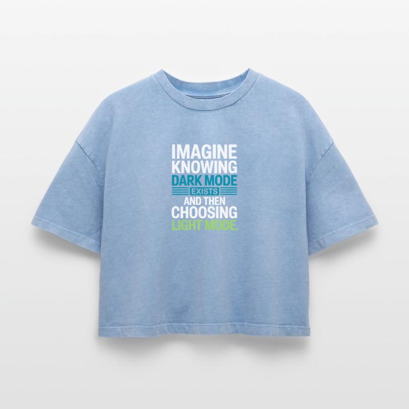 Le mode sombre existe Programmeur IT Nerd Coder Office T-shirt femme boxy effet acid wash Premium