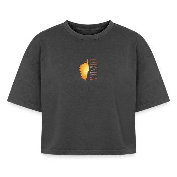 Corsica - Boxy Frauen Premium Acid-Washed T-Shirt - Schwarz Acid Wash - Vorne - AI Model Female 172 light (172cm)