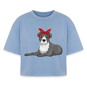 Arc de cheveux de pitbull - T-shirt femme boxy effet acid wash Premium - bleu délavé acide - Devant - AI Model Female 172 light (172cm)