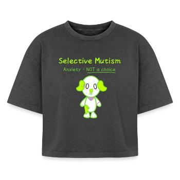 KawaiiDOGGOS - Clover "Selective mutism" print - Boxy Women's Premium Acid Washed T-Shirt - acid washed black - Front - AI Model Female 172 light (172cm)