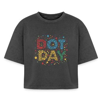 JOURNÉE DU POINT DE VUE - T-shirt femme boxy effet acid wash Premium - noir délavé acide - Devant - AI Model Female 172 light (172cm)