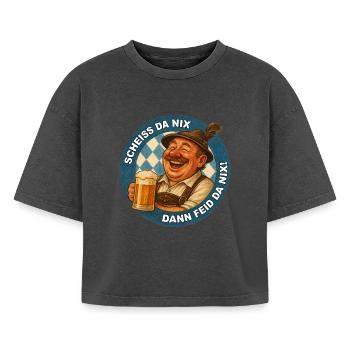 FUCK THERE NOTHING THEN FEIDE THERE NOTHING! - Boxy Women's Premium Acid Washed T-Shirt - acid washed black - Front - AI Model Female 172 light (172cm)