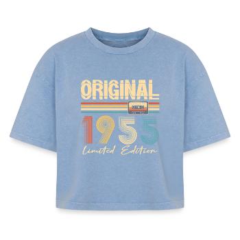 70. Geburtstag Original 1955 70 Jahre altes Geschenk - Boxy Frauen Premium Acid-Washed T-Shirt - Blau Acid Wash - Vorne - AI Model Female 172 light (172cm)
