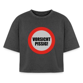 Vorsicht pissig | bösartig | übel | schelcht - T-shirt femme boxy effet acid wash Premium - noir délavé acide - Devant - AI Model Female 172 light (172cm)