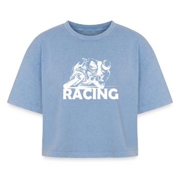 Racing Motorcycle Moto Race Track Logo Icon icon - Boxy Women's Premium Acid Washed T-Shirt - acid washed blue - Front - AI Model Female 172 light (172cm)