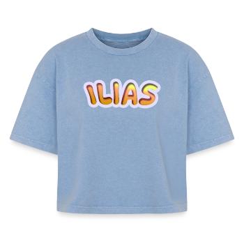 Iliad as a job - Boxy Women's Premium Acid Washed T-Shirt - acid washed blue - Front - AI Model Female 172 light (172cm)