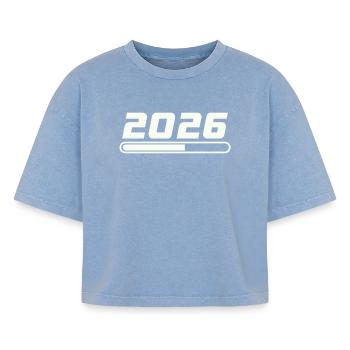 2026 - Boxy Frauen Premium Acid-Washed T-Shirt - Blau Acid Wash - Vorne - AI Model Female 172 light (172cm)