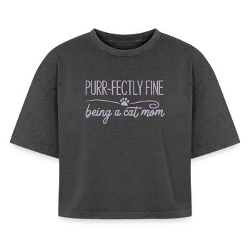 Ronronner Parfaitement Belle Être Maman Chat Katzenmama - T-shirt femme boxy effet acid wash Premium - noir délavé acide - Devant - AI Model Female 172 light (172cm)