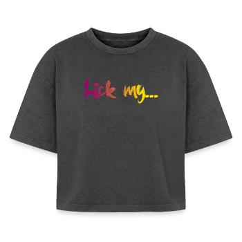 Lick my - Boxy Women's Premium Acid Washed T-Shirt - acid washed black - Front - AI Model Female 172 light (172cm)