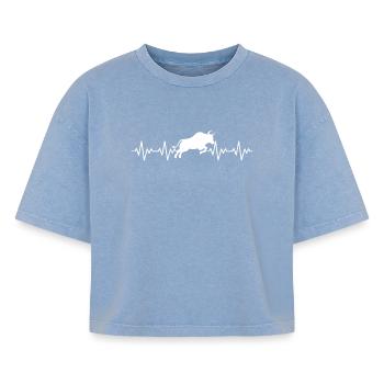 Taurus Spain Spanish ECG Heartbeat - Boxy Women's Premium Acid Washed T-Shirt - acid washed blue - Front - AI Model Female 172 light (172cm)
