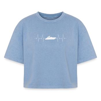 Boot Herzschlag Silhouette - Boxy Frauen Premium Acid-Washed T-Shirt - Blau Acid Wash - Vorne - AI Model Female 172 light (172cm)