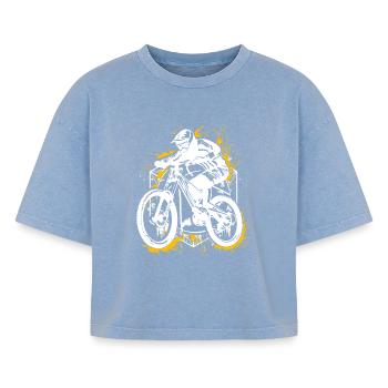 VTT VTT - VTT - VTT - T-shirt femme boxy effet acid wash Premium - bleu délavé acide - Devant - AI Model Female 172 light (172cm)