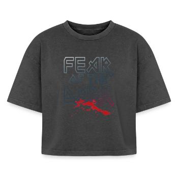 Fear Of The Dark - Boxy Frauen Premium Acid-Washed T-Shirt - Schwarz Acid Wash - Vorne - AI Model Female 172 light (172cm)