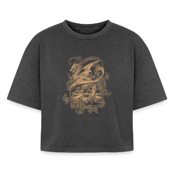 Alchemy England Harbinger of Doom Drache Untergang - Boxy Frauen Premium Acid-Washed T-Shirt - Schwarz Acid Wash - Vorne - AI Model Female 172 light (172cm)