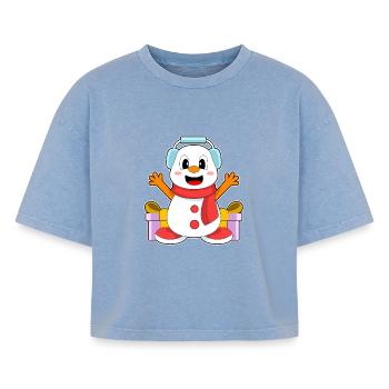 Musique de Noël bonhomme de neige - T-shirt femme boxy effet acid wash Premium - bleu délavé acide - Devant - AI Model Female 172 light (172cm)