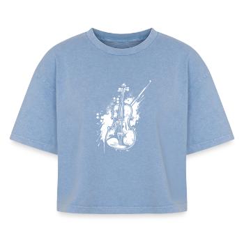 Lustige Violine - Boxy Frauen Premium Acid-Washed T-Shirt - Blau Acid Wash - Vorne - AI Model Female 172 light (172cm)