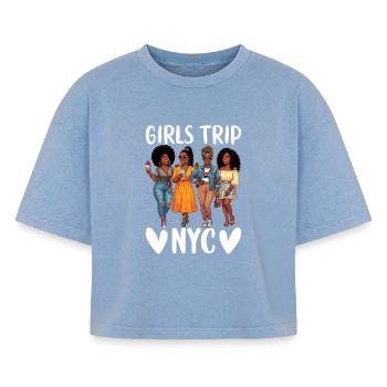 Voyage des filles à New York - T-shirt femme boxy effet acid wash Premium - bleu délavé acide - Devant - AI Model Female 172 light (172cm)