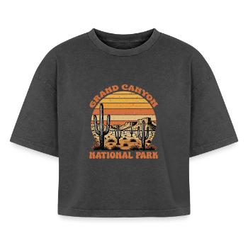 Grand Canyon National Park Retro - Boxy Women's Premium Acid Washed T-Shirt - acid washed black - Front - AI Model Female 172 light (172cm)