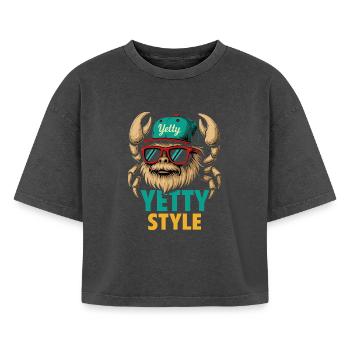 Yetty Style Yeti Graphic - Boxy Women's Premium Acid Washed T-Shirt - acid washed black - Front - AI Model Female 172 light (172cm)