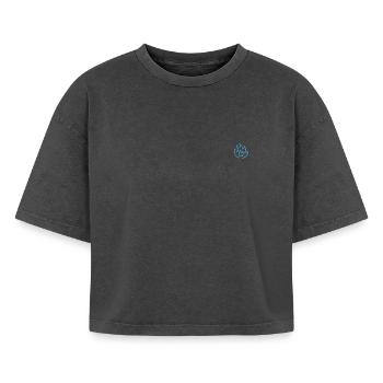 Flame Blue - Boxy Women's Premium Acid Washed T-Shirt - acid washed black - Front - AI Model Female 172 light (172cm)