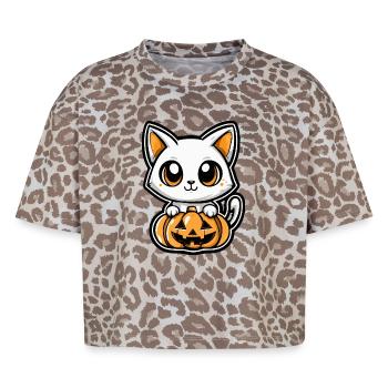 Chat Halloween Chat Bande dessinée - T-shirt boxy femme léopard premium - Leopard print - Devant - AI Model Female 172 dark (172cm)