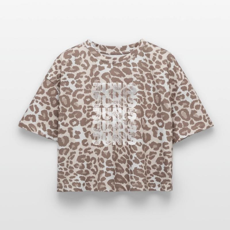 JUNIS Grid Typography Pattern Boxy Leo Women's Premium Organic T-Shirt