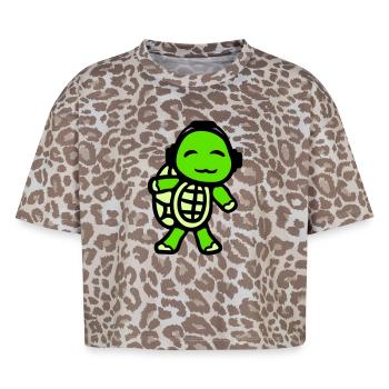 Schildkröte Kopfhörer Musik hören Club Party Spaß - Boxy Leo Frauen Premium Organic T-Shirt - Leopard print - Vorne - AI Model Female 172 dark (172cm)