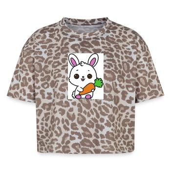 Lapin kawaï  - T-shirt boxy femme léopard premium - Leopard print - Devant - AI Model Female 172 dark (172cm)