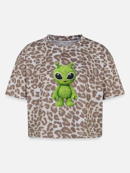 Grüner Alien in Strickoptik - Boxy Leo Frauen Premium Organic T-Shirt - Leopard print