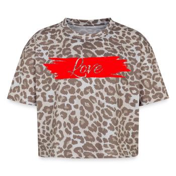 L’amour avec la bande de peinture rouge # - T-shirt boxy femme léopard premium - Leopard print - Devant - AI Model Female 172 dark (172cm)