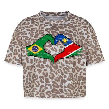 Brazil Namibia Flag Hands Heart Shape - Boxy Leo Women's Premium Organic T-Shirt - Leopard print - Front - AI Model Female 172 dark (172cm)