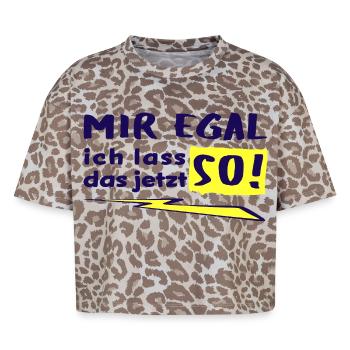 JE M’EN FICHE - JE VAIS LAISSER ÇA COMME ÇA MAINTENANT ! - T-shirt boxy femme léopard premium - Leopard print - Devant - AI Model Female 172 dark (172cm)