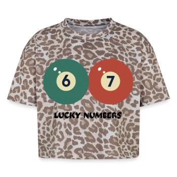 67 Lucky Numbers - Pool Billiards Vintage Design - Boxy Leo Women's Premium Organic T-Shirt - Leopard print - Front - AI Model Female 172 dark (172cm)