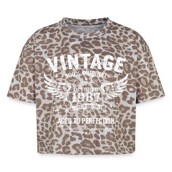 Octobre 1987 | Cadeau d'anniversaire octobre 1987 - T-shirt boxy femme léopard premium - Leopard print - Devant - AI Model Female 172 dark (172cm)