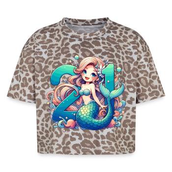 21 Years Mermaid Sweet Birthday Gift - Boxy Leo Women's Premium Organic T-Shirt - Leopard print - Front - AI Model Female 172 dark (172cm)