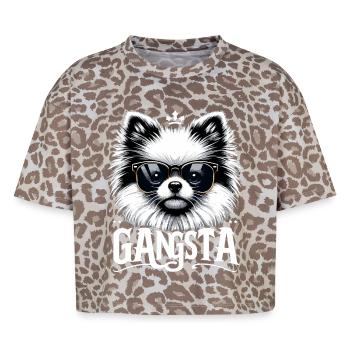 Petit cadeau de chien Spitz Gangsta Gangster - T-shirt boxy femme léopard premium - Leopard print - Devant - AI Model Female 172 dark (172cm)