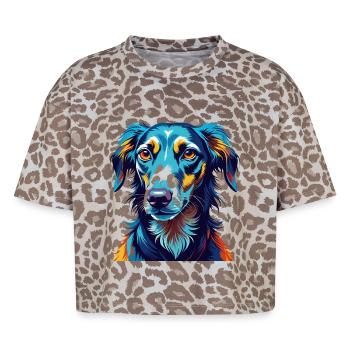 Vieux lévrier croate race de chien dessin animé Kawaii - T-shirt boxy femme léopard premium - Leopard print - Devant - AI Model Female 172 dark (172cm)