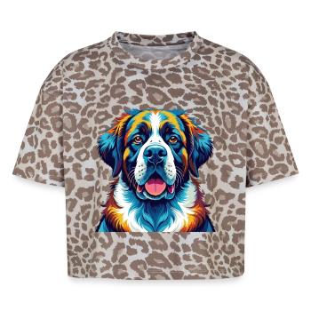Saint Bernard Dog Breed Colorful Cartoon Kawaii - Boxy Leo Women's Premium Organic T-Shirt - Leopard print - Front - AI Model Female 172 dark (172cm)