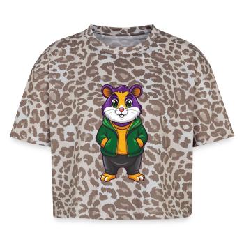 Hamster Drôle Kawaii Dessin animé Personnage Clipart - T-shirt boxy femme léopard premium - Leopard print - Devant - AI Model Female 172 dark (172cm)