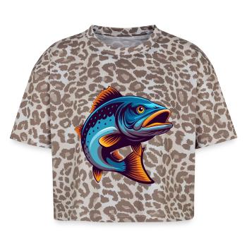 Saumon coloré Kawaii Dessin animé Personnage Clipart - T-shirt boxy femme léopard premium - Leopard print - Devant - AI Model Female 172 dark (172cm)